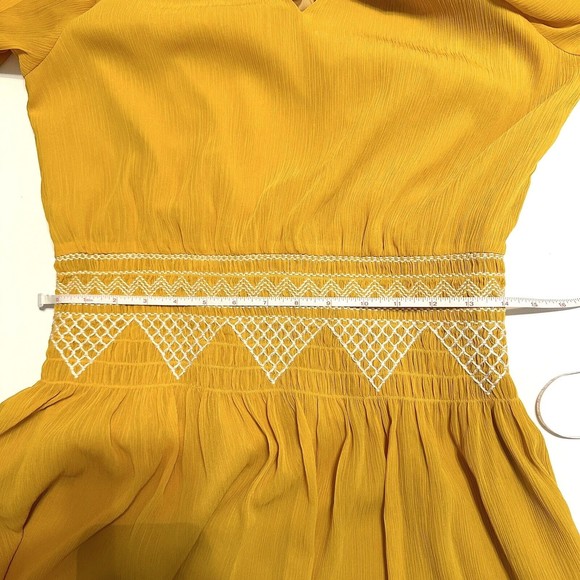 Madewell Women Smocked Mini Dress Size 6 Style G2855 Golden Ochre Yellow - Picture 5 of 10